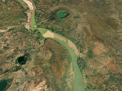 Breathtaking Natural Scenery With Winding River And Green Lake In Mountainous Terrain 3d model