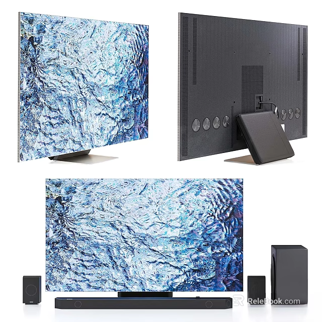 Modern Television With Blue Textured Display Sleek Back Panel And Stable Stand Design 3d model 