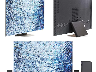 Modern Television With Blue Textured Display Sleek Back Panel And Stable Stand Design 3d model