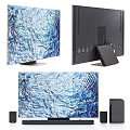 Modern Television With Blue Textured Display Sleek Back Panel And Stable Stand Design