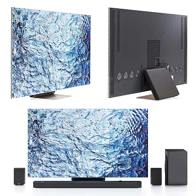 Modern Television With Blue Textured Display Sleek Back Panel And Stable Stand Design 3d model