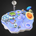 Futuristic Island Scene With Domed Structure Satellite Dish Alien Spaceships Robots And Ring Structures 3d model