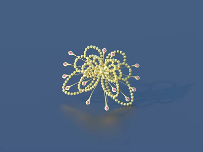 Golden Flower Shaped Beaded Jewelry With Pink Gemstones And Delicate Design On Blue Background 3d model
