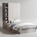 Modern Bedroom Interior With Integrated Wardrobe Storage And Cozy Bed Design 3d model