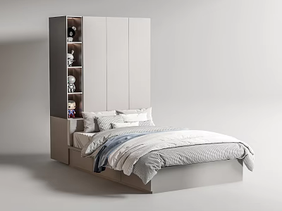 Modern Bedroom Interior With Integrated Wardrobe Storage And Cozy Bed Design 3d model