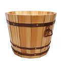 Elegant Wooden Bathtub With Natural Wood Texture And Metal Straps Handles