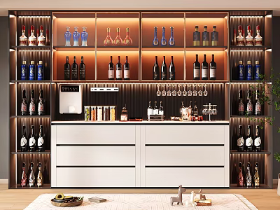 Modern Wine Cabinet With Glass Shelves LED Lighting For Bottles And Glasses 3d model