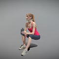 Fit Woman Doing Squats With Dumbbell In Gray Studio Background 3d model