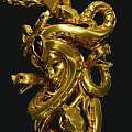 Luxury Gold Pendant Necklace With Intricate Dragon Design And Red Gemstone Jewelry