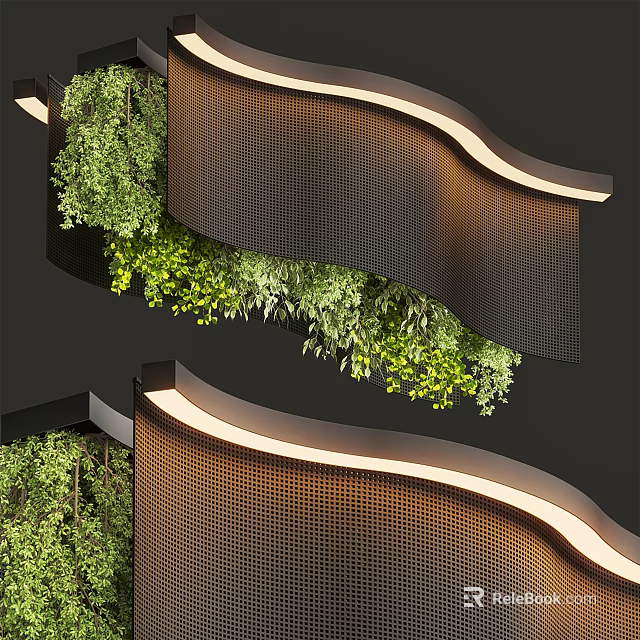 Modern Elegant Reception Desk With Green Plants And LED Light Strips 3d model 