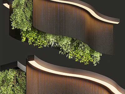 Modern Elegant Reception Desk With Green Plants And LED Light Strips 3d model