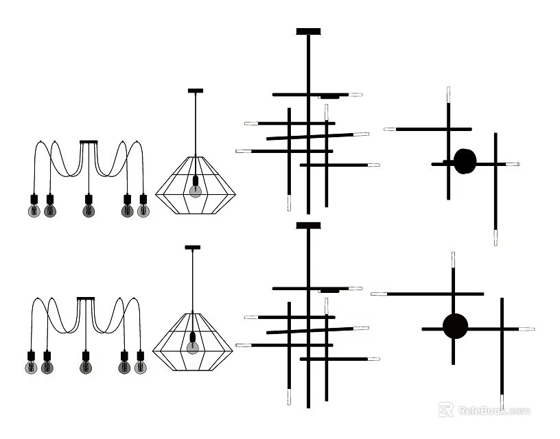 Modern Chandeliers Featuring Geometric Shapes Linear Designs And Contemporary Hanging Structures 3d model