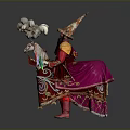 Traditional Folk Costume Figure In Red Pink Robes With Pointed Hat And Ornate Patterns
