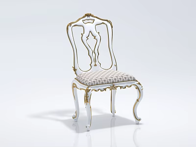 Ornate White Leisure Chair With Gilded Accents Carved Backrest And Checkerboard Seat Cushion 3d model