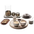 Tasty Frothy Coffee Cups With Cookies And Coffee Beans On Wooden Tray