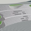 Geometric Paved Stairs With Curved Lawn Beds And Trees In Green Landscape