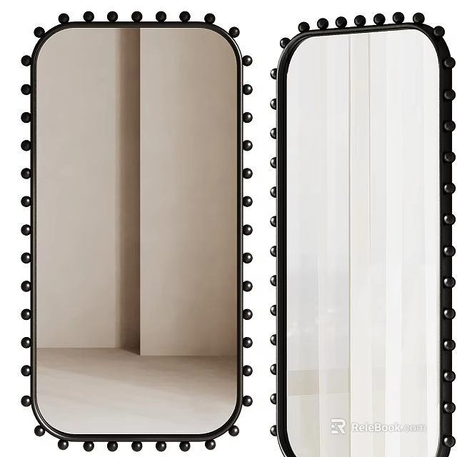 Elegant Modern Mirror With Black Studded Border And Clean Sleek Design 3d model