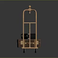 Golden Luggage Cart With Stacked Suitcases On Red Base And Wheels