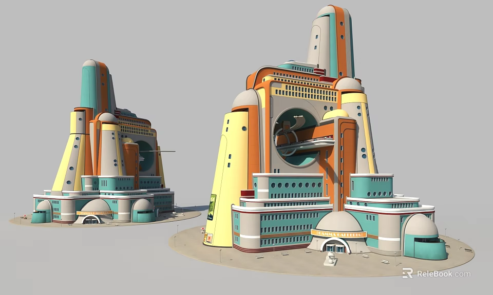 Cartoon City Scene With Colorful Unique Buildings Towers Domes Windows And Arches 3d model 