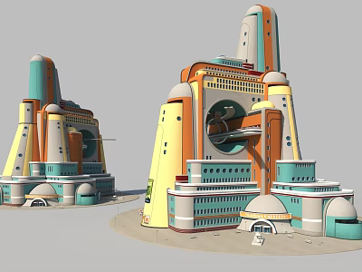 Cartoon City Scene With Colorful Unique Buildings Towers Domes Windows And Arches 3d model