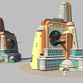Cartoon City Scene With Colorful Unique Buildings Towers Domes Windows And Arches
