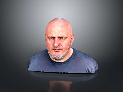 A Bald Man With Beard In Dark T shirt Against Gray Background With Reflection 3d model