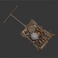 Artistic Old Style Handcart Sculpture Loaded With Clay Pots And Items