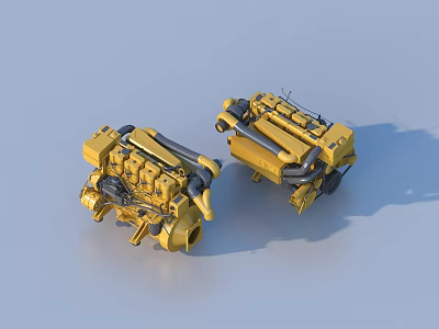 Two Yellow Industrial Engines For Heavy Duty Industrial Machinery Applications 3d model