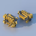 Two Yellow Industrial Engines For Heavy Duty Industrial Machinery Applications