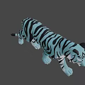 Blue and Black Striped Tiger Walking on Gradient Purple to Pink Background
