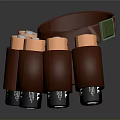 Brown Circular Holder With Multiple Brown Bottles Orange Tops And Black Bases