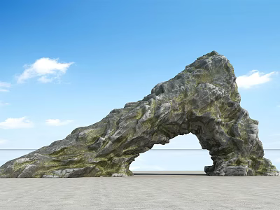 Natural Stone And Wood Arch Against Blue Sky With White Clouds 3d model