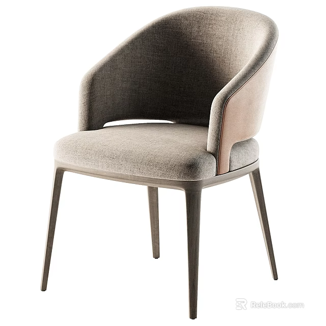 Modern Accent Chair With Curved Armrest And Gray Upholstered Fabric Seat 3d model 