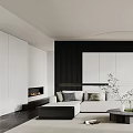 Modern Living Room Interior With Minimalist Sofa Coffee Table Fireplace And Decorative Elements 3d model
