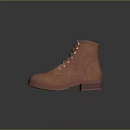 Brown Leather Boots with Lace Up Design and Flat Sole Displayed on Gray Background