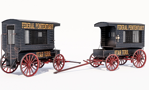 American Carriage Old Prison Wagon Wooden Car 3d model