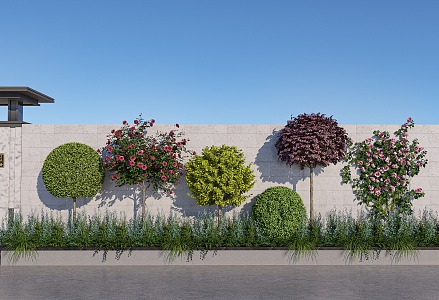 Modern Shrub Courtyard Landscape Plant Shrub Ball Lollipop Combination Vine Rose Modeling Pruning Privet Red Jigwood boxwood Haitong Ball 3d model