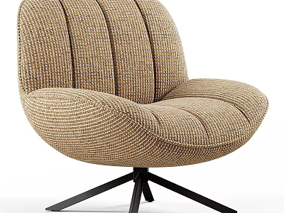Modern Single Seater Sofa With Woven Beige Fabric And Black Metal Base 3d model