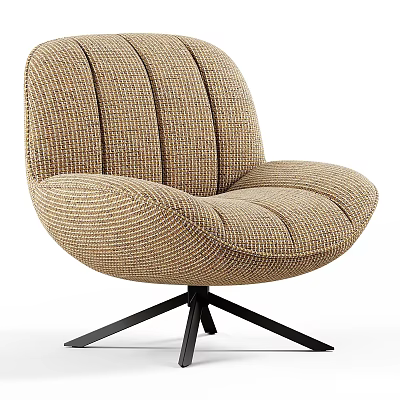 Modern Single Seater Sofa With Woven Beige Fabric And Black Metal Base 3d model