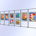 Colorful Abstract Artworks Using Musical Instrument Art Supplies on White Display Panels