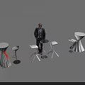 Contemporary Bar Design With Man Standing Bar Stools And Sleek Tables 3d model