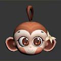 Cute Cartoon Monkey Character with Pink Fur Big Eyes Flower on Head and Curly Tail