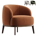 Brown Upholstered Single Sofa with Curved Backrest Armrest and Wooden Legs