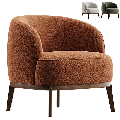 Brown Upholstered Single Sofa with Curved Backrest Armrest and Wooden Legs 3d model