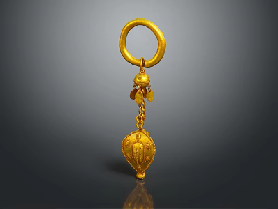 Elegant Golden Hoop Pendant With Leaf Shaped Engraved Decorative Charm 3d model