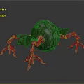 Green Spherical Mechanical Creature With Robotic Legs And Decorative Details