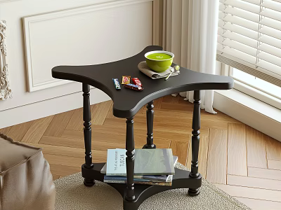 Modern Black Side Table With Shelf Green Cup Snacks And Books In Living Room 3d model