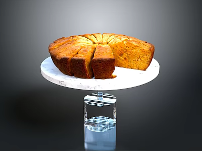 Delicious Golden Bundt Cake Sliced On Marble Cake Stand With Moist Texture And Fresh Flavors 3d model