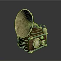 Vintage Industrial Equipment With Brass Horn Wooden Base Mechanical Design And Dials