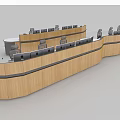 Long Curved Wooden Office Desks With Multiple Seats And Computer Monitors